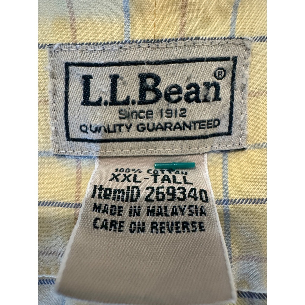 L.L. Bean 2XL Tall Button Down Shirt Short Sleeve Yellow Plaid Wrinkle Resistant - Picture 5 of 9